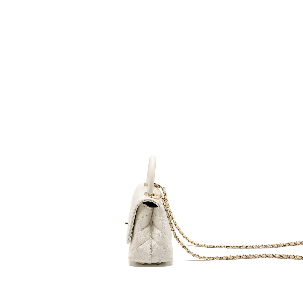 Chanel Mini Coco Handle Caviar White L (Microchip)