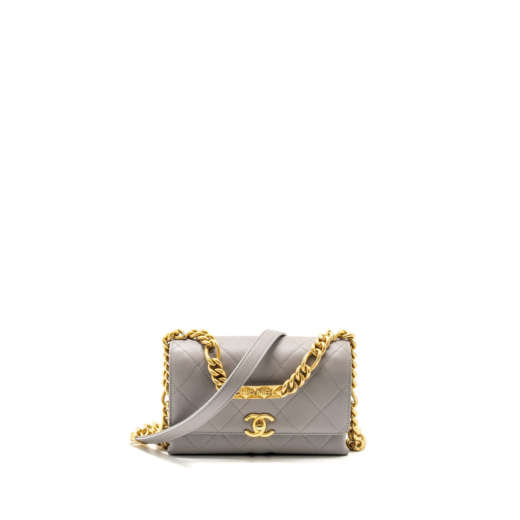 Chanel Mini Quilted Flap Bag With Chain Handle Caviar Grey  (microchip)