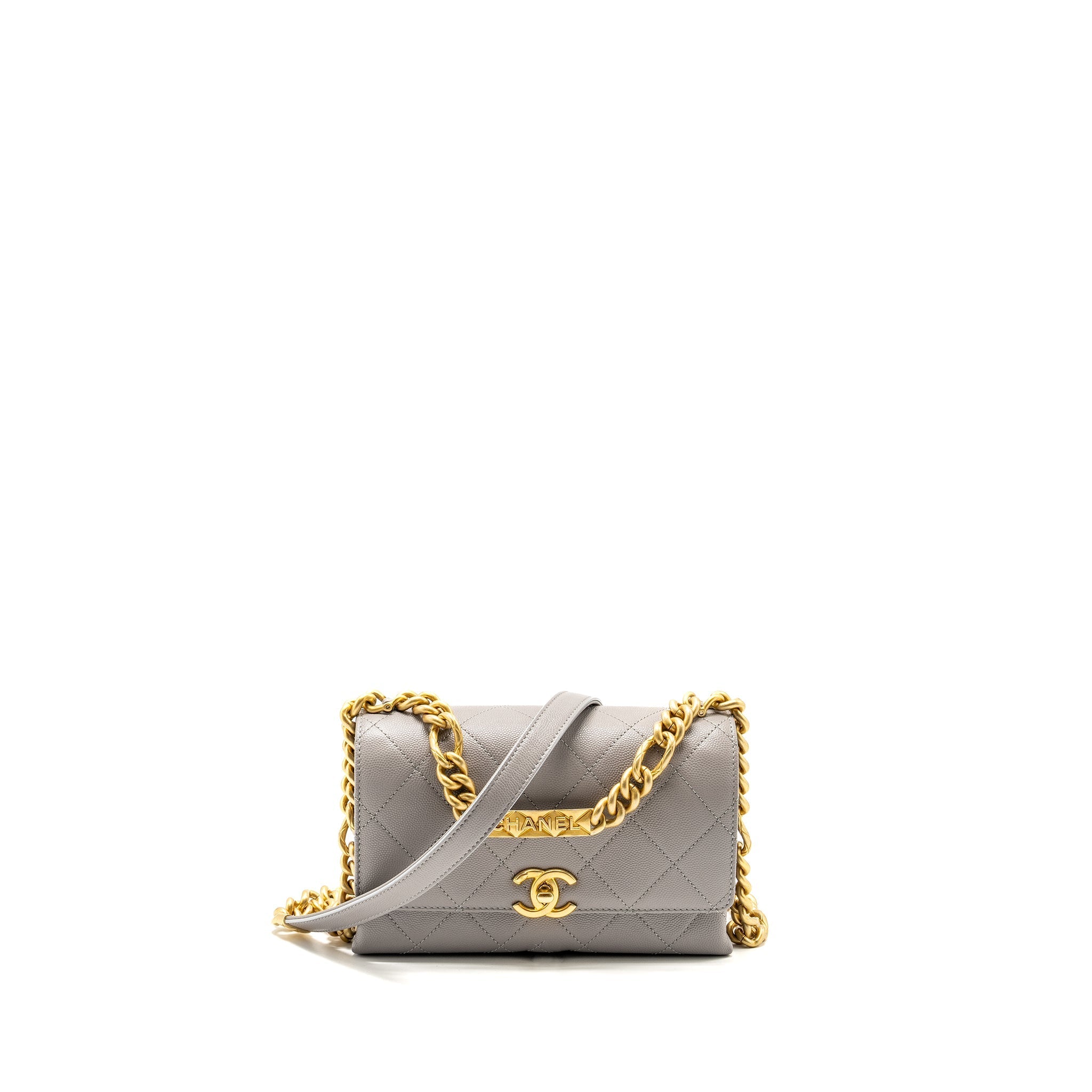 Chanel Mini Quilted Flap Bag With Chain Handle Caviar Grey  (microchip)
