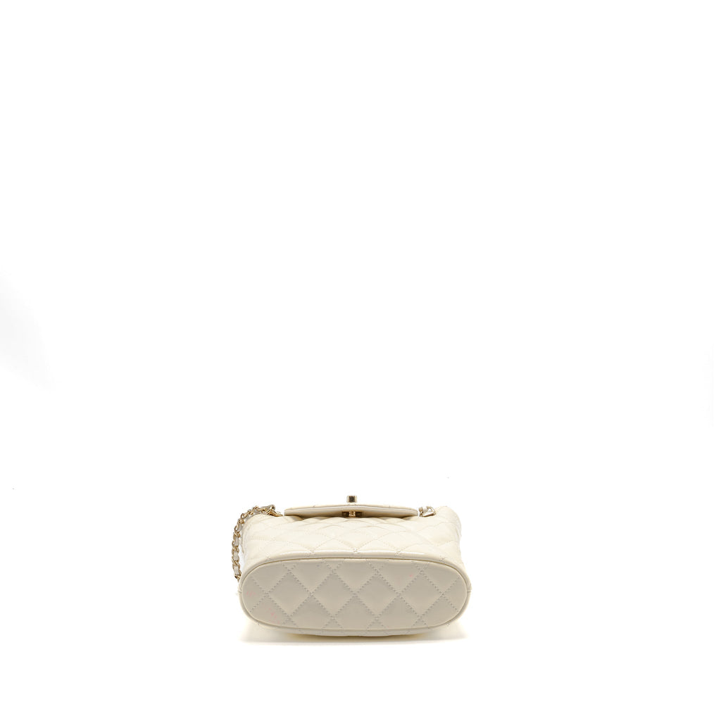 CHANEL Seasonal Square Flap Bag With Chain Patent White L (Microchip)