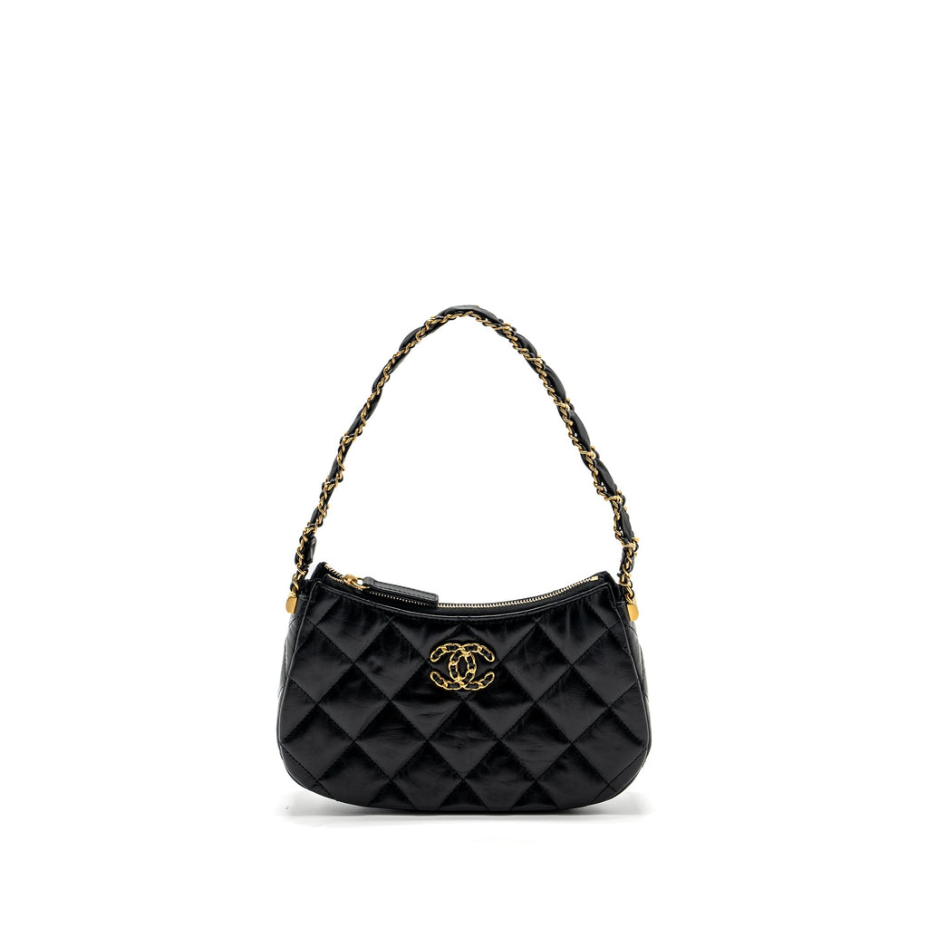 Chanel 23k Hobo Shoulder Bag Calfskin Black  (microchip)