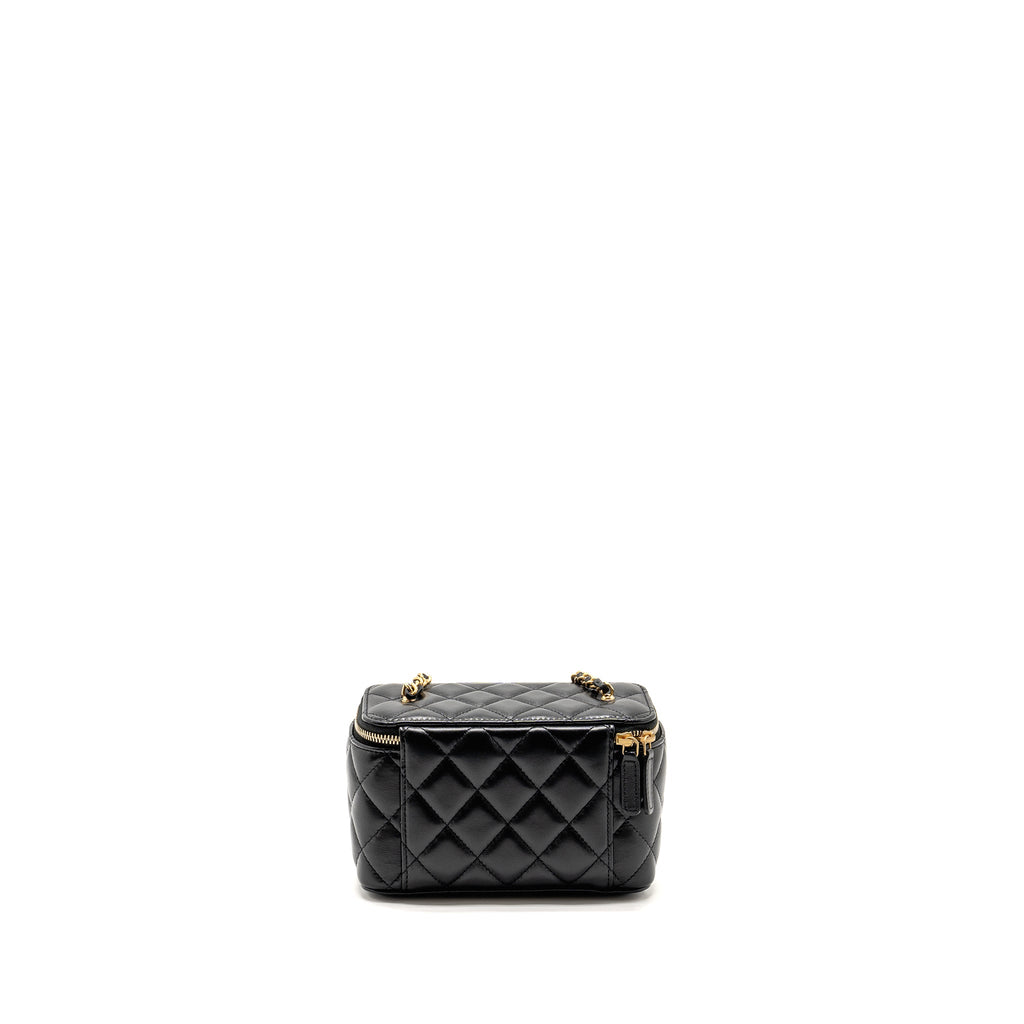 Chanel 24a Long Vanity Case With CC Logo Adjustable Chain Lambskin Black (microchip)