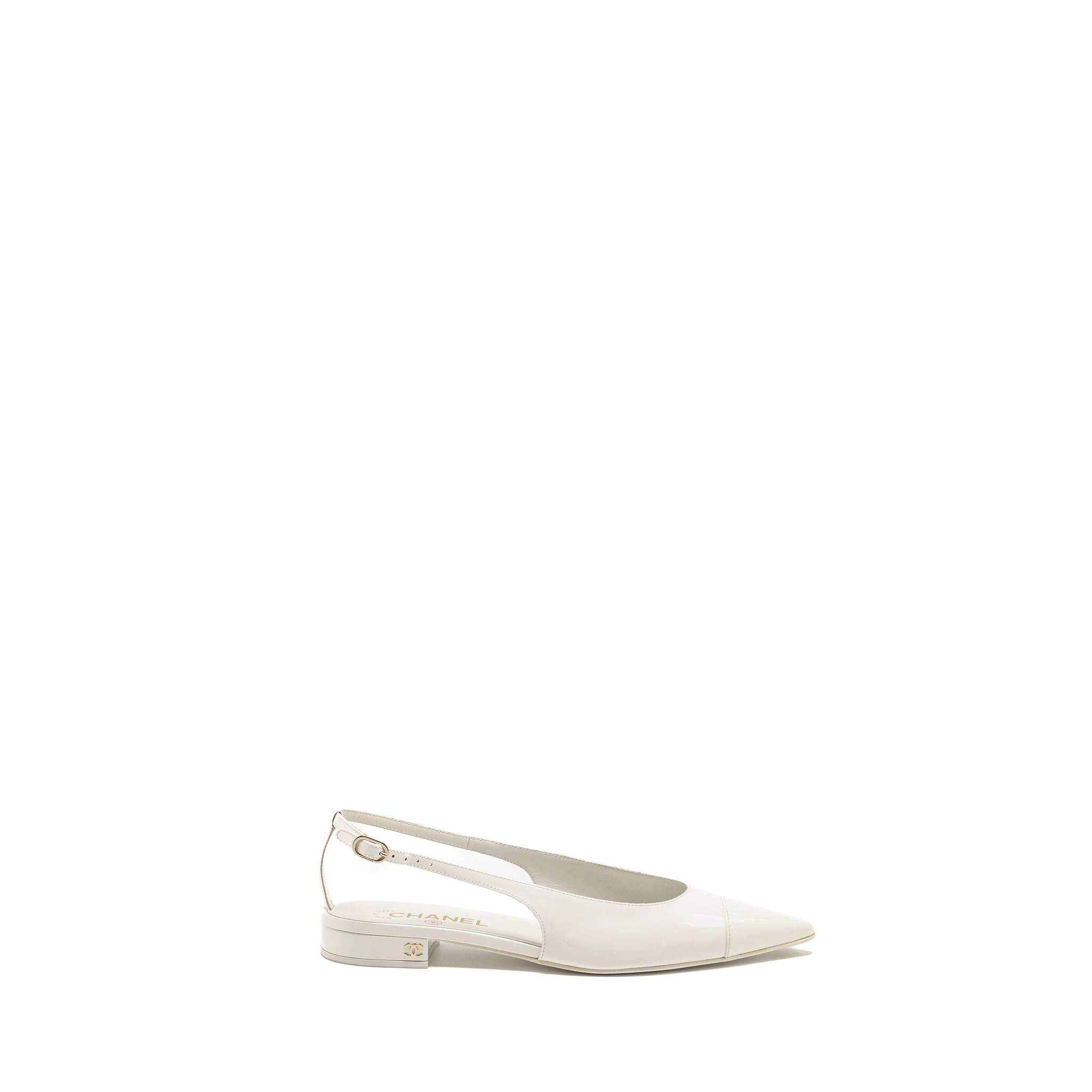 Chanel Size 39 23K Slingbacks Patent Calfskin White L