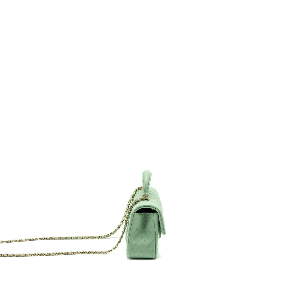 Chanel Top handle mini rectangular flap bag lambskin light green L (microchip)