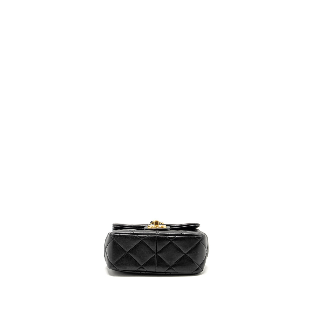 Chanel 23c Round Handle Mini Square Flap Bag Lambskin Black  (microchip)