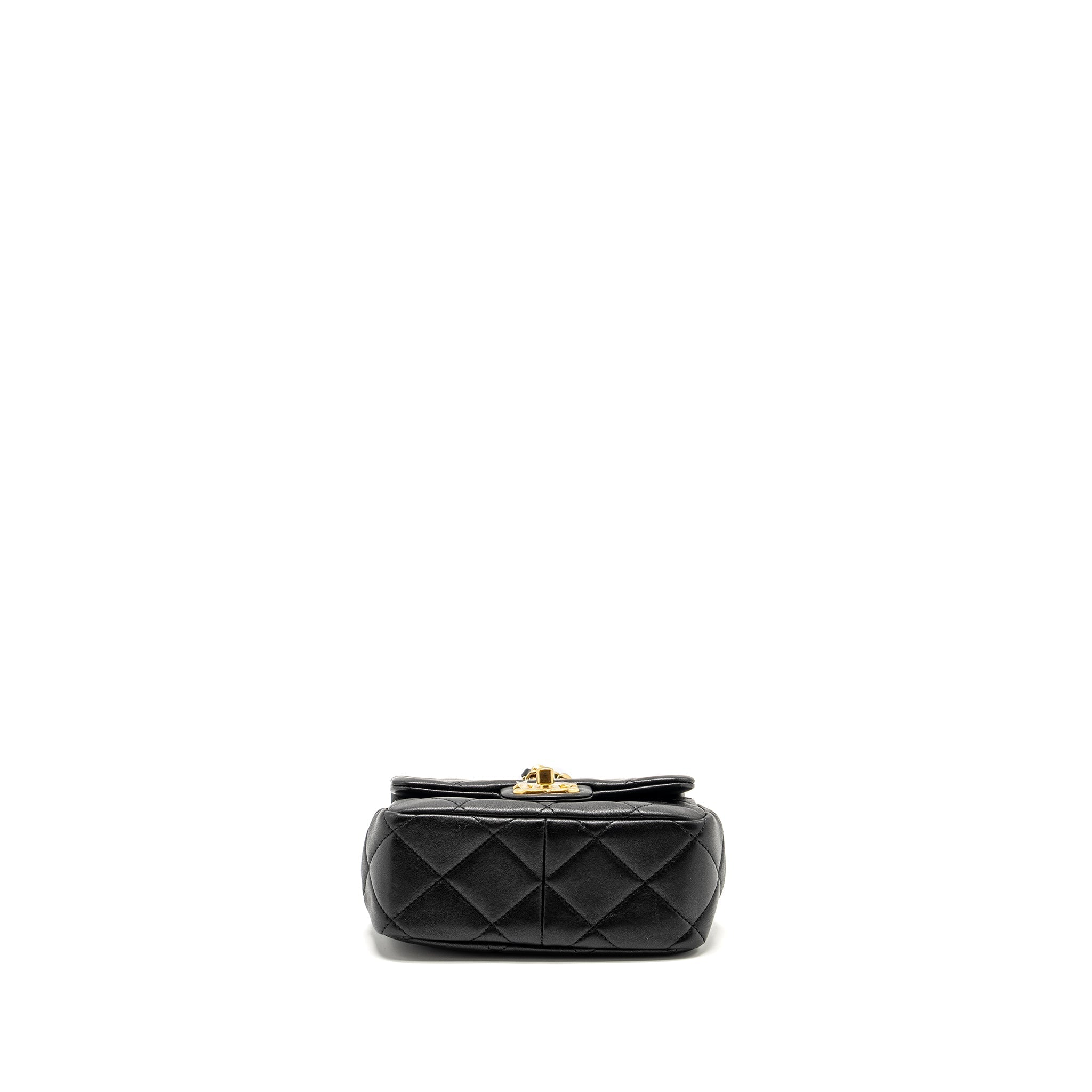 Chanel 23c Round Handle Mini Square Flap Bag Lambskin Black  (microchip)