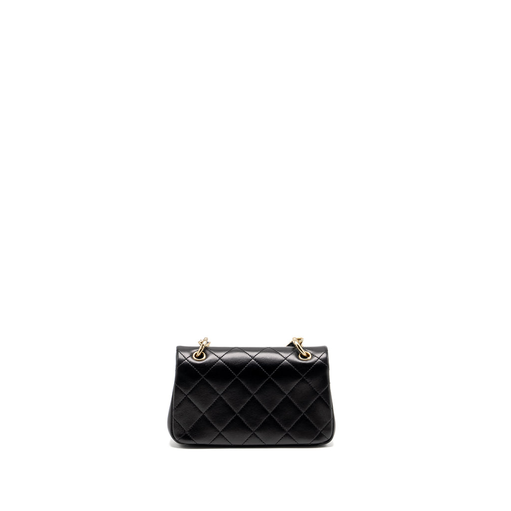 CHANEL Enamel CC Logo Quilted Rectangular Flap Bag Lambskin Black L