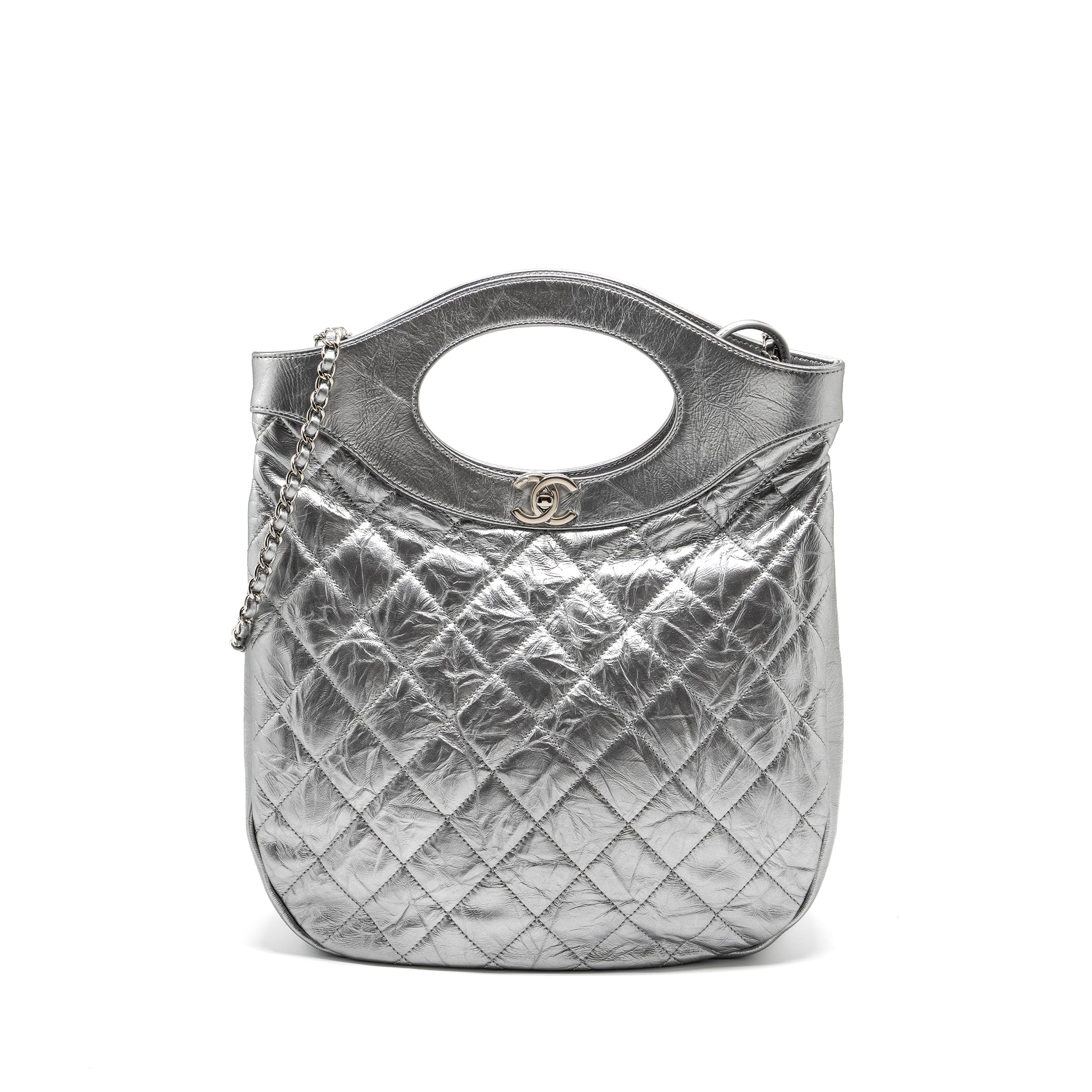 Chanel 31 BAG Quilted Crumpled Calfskin Metallic Silver