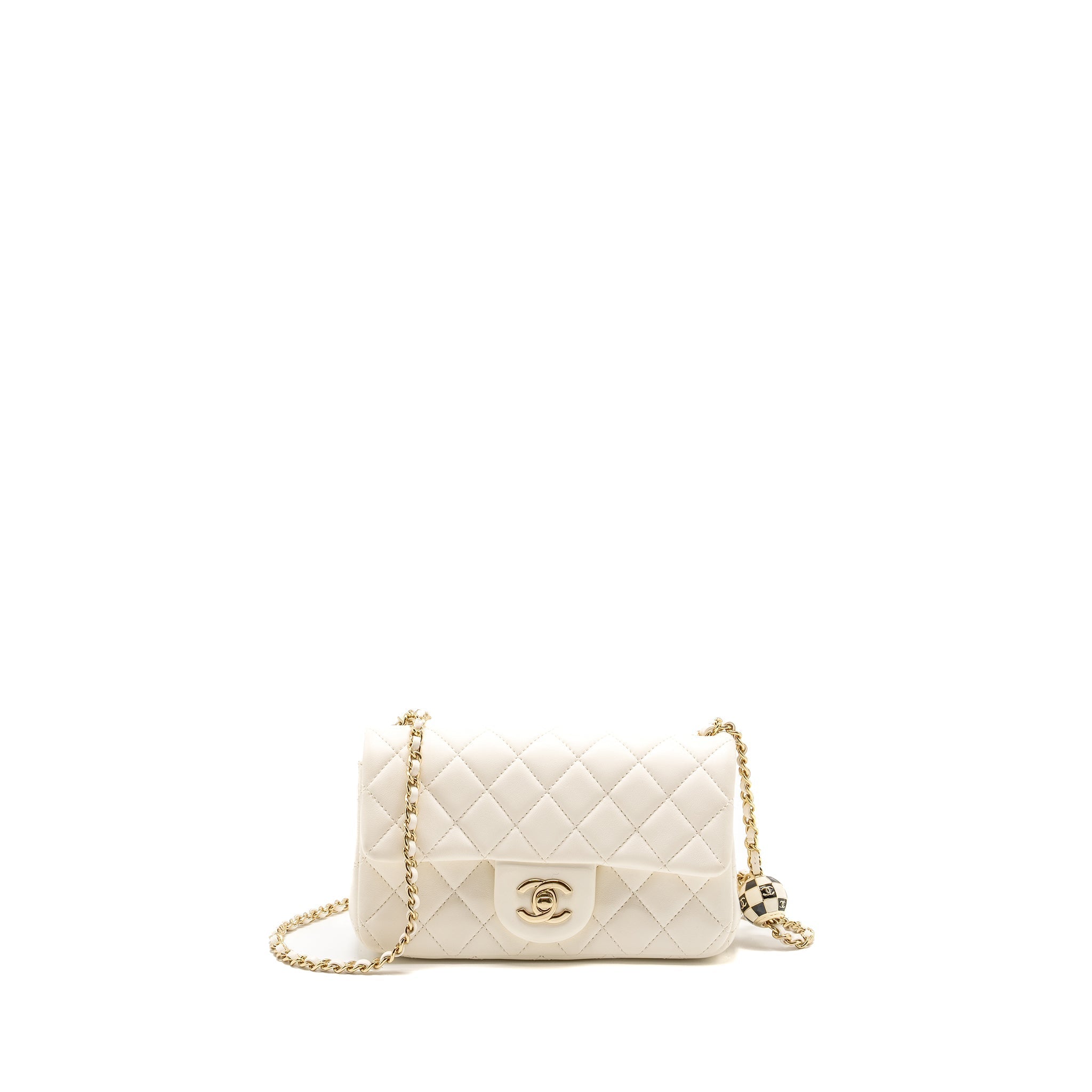 Chanel 23C Pearl Crush Mini Rectangular Flap Bag Lambskin White L (Microchip)
