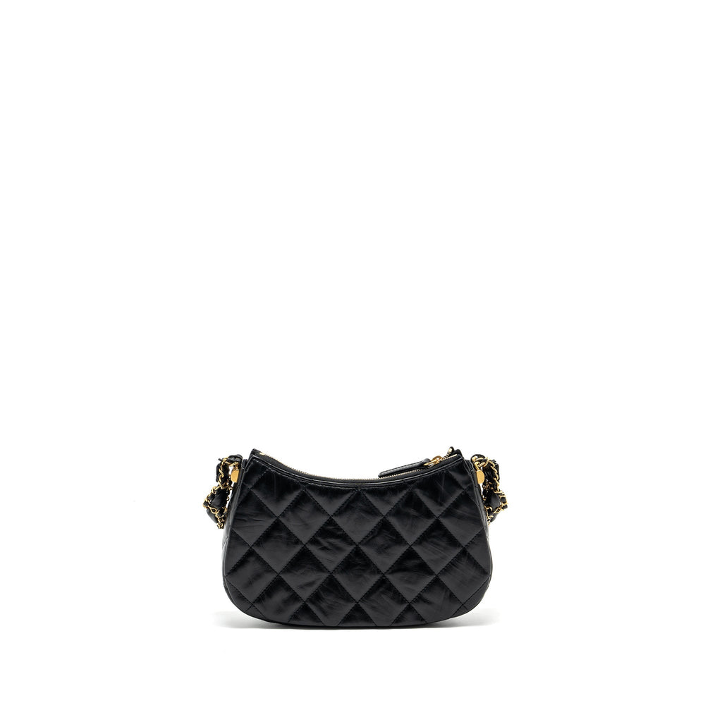 Chanel 23k Hobo Shoulder Bag Calfskin Black  (microchip)