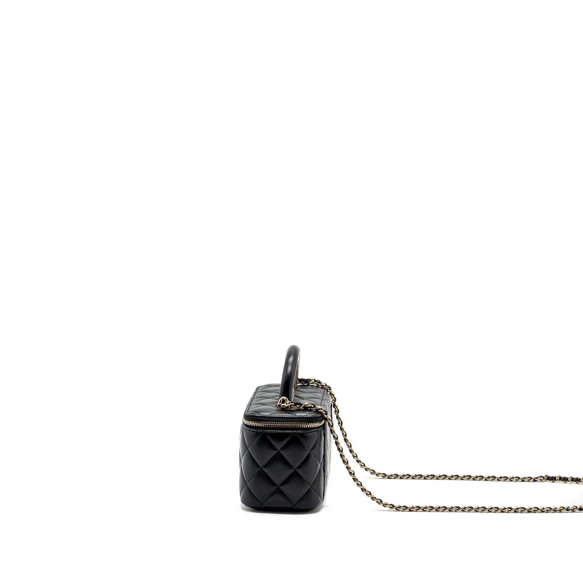 Chanel Top Handle Long Vanity Case Lambskin Black L (Microchip)