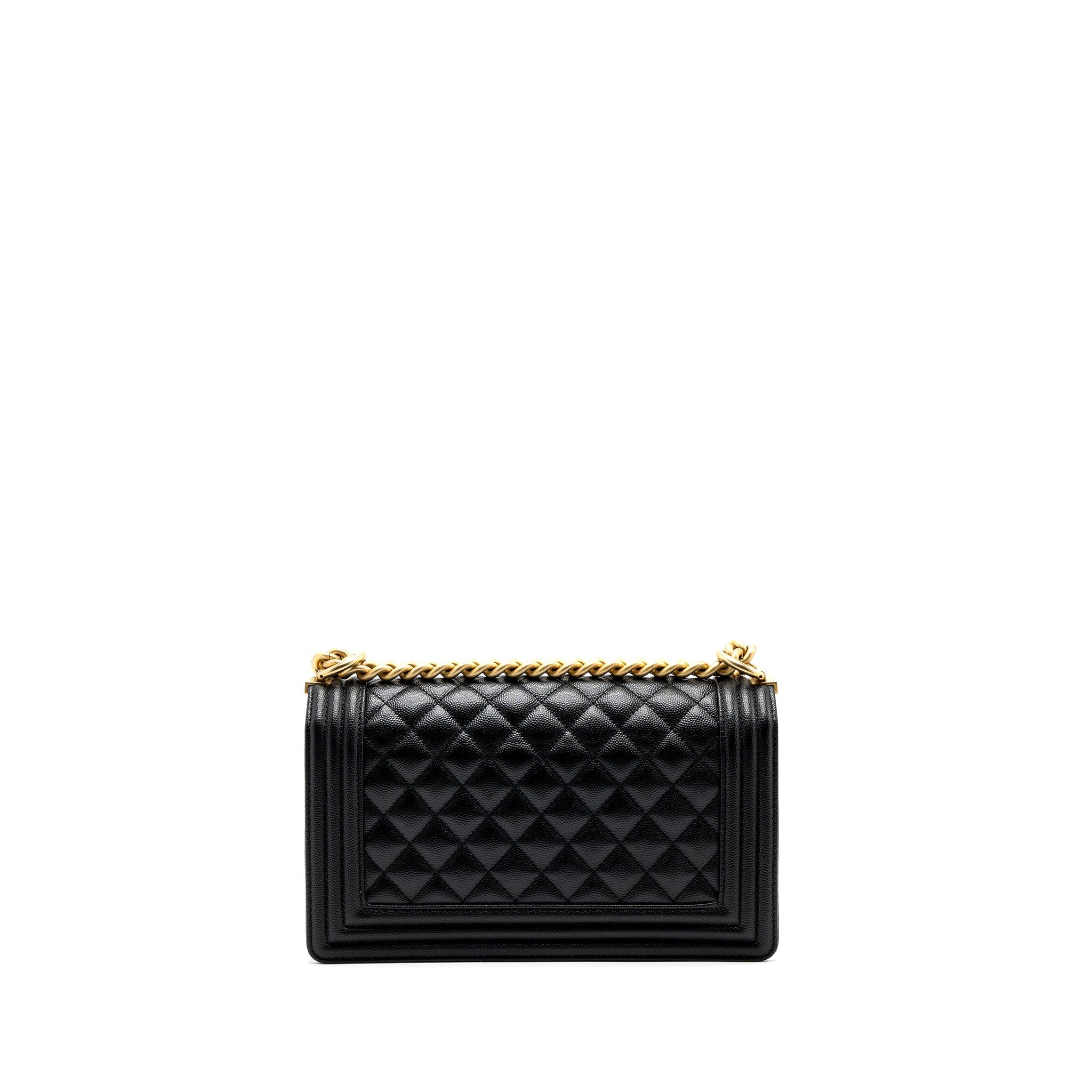 Chanel medium boy bag caviar black brushed  (microchip )
