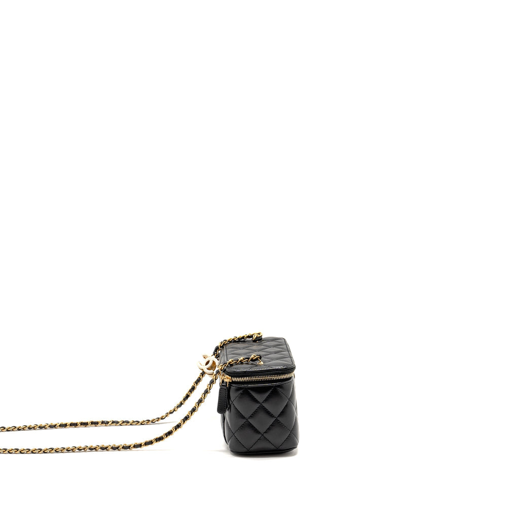 Chanel 24a Long Vanity Case With CC Logo Adjustable Chain Lambskin Black (microchip)