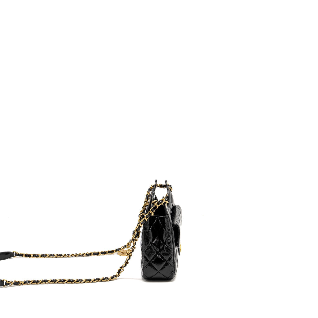 CHANEL 23C Small Hobo bag Shiny Calfskin Black Brushed (Microchip)