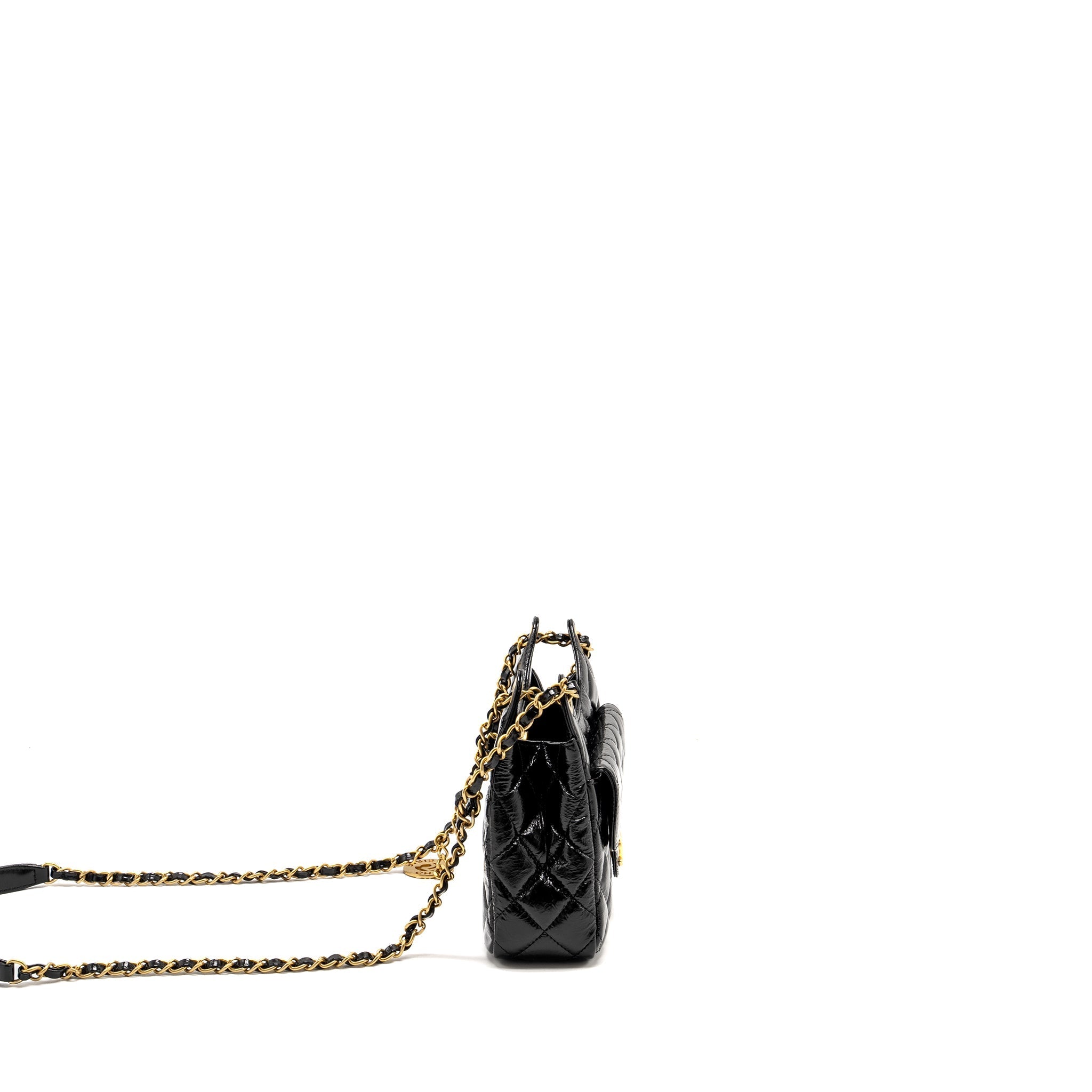 CHANEL 23C Small Hobo bag Shiny Calfskin Black Brushed (Microchip)