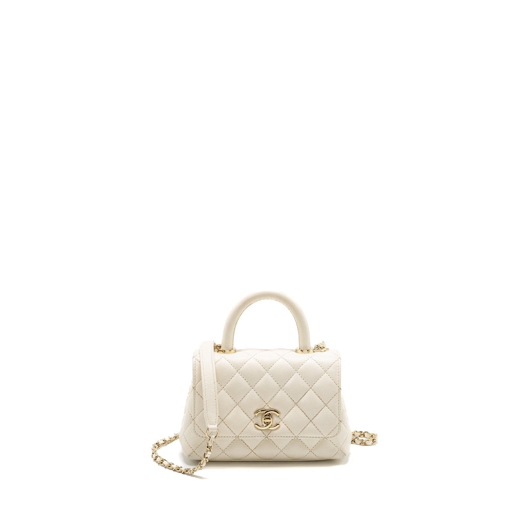 Chanel Mini Coco Handle Caviar White L (Microchip)