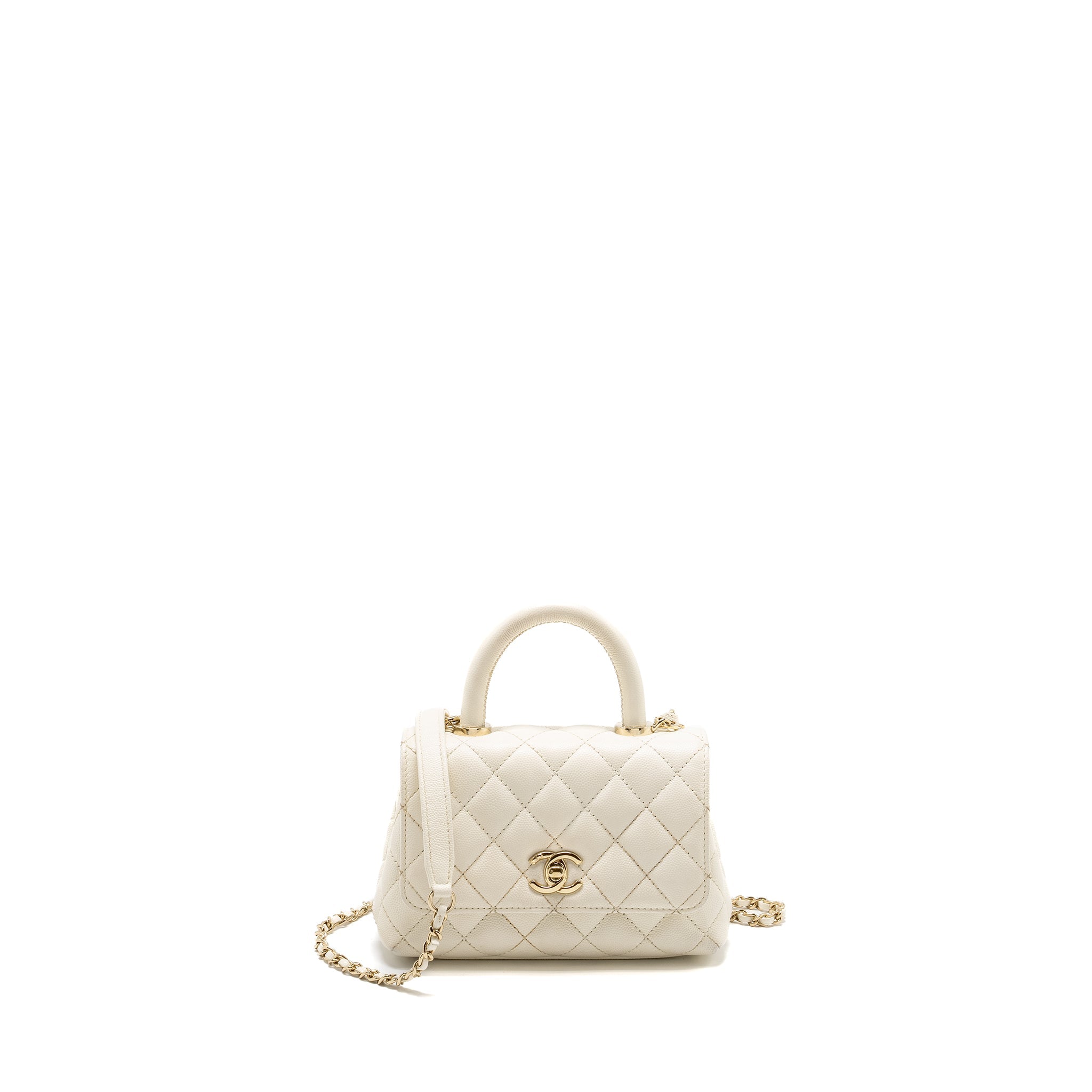 Chanel Mini Coco Handle Caviar White L (Microchip)