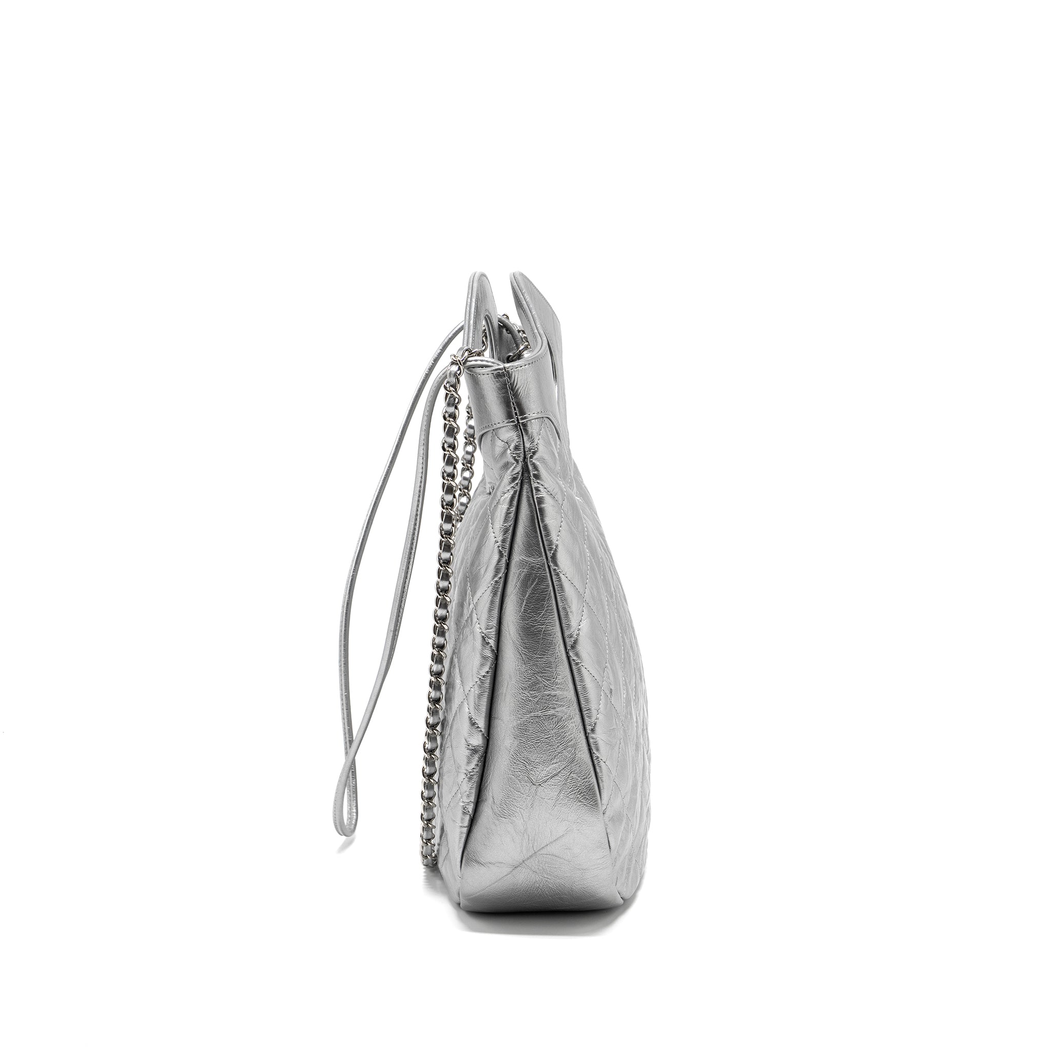 Chanel 31 BAG Quilted Crumpled Calfskin Metallic Silver
