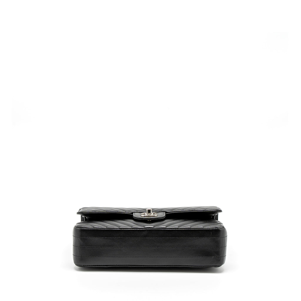 Chanel Medium Classic Double Flap Bag Chevron Caviar Black