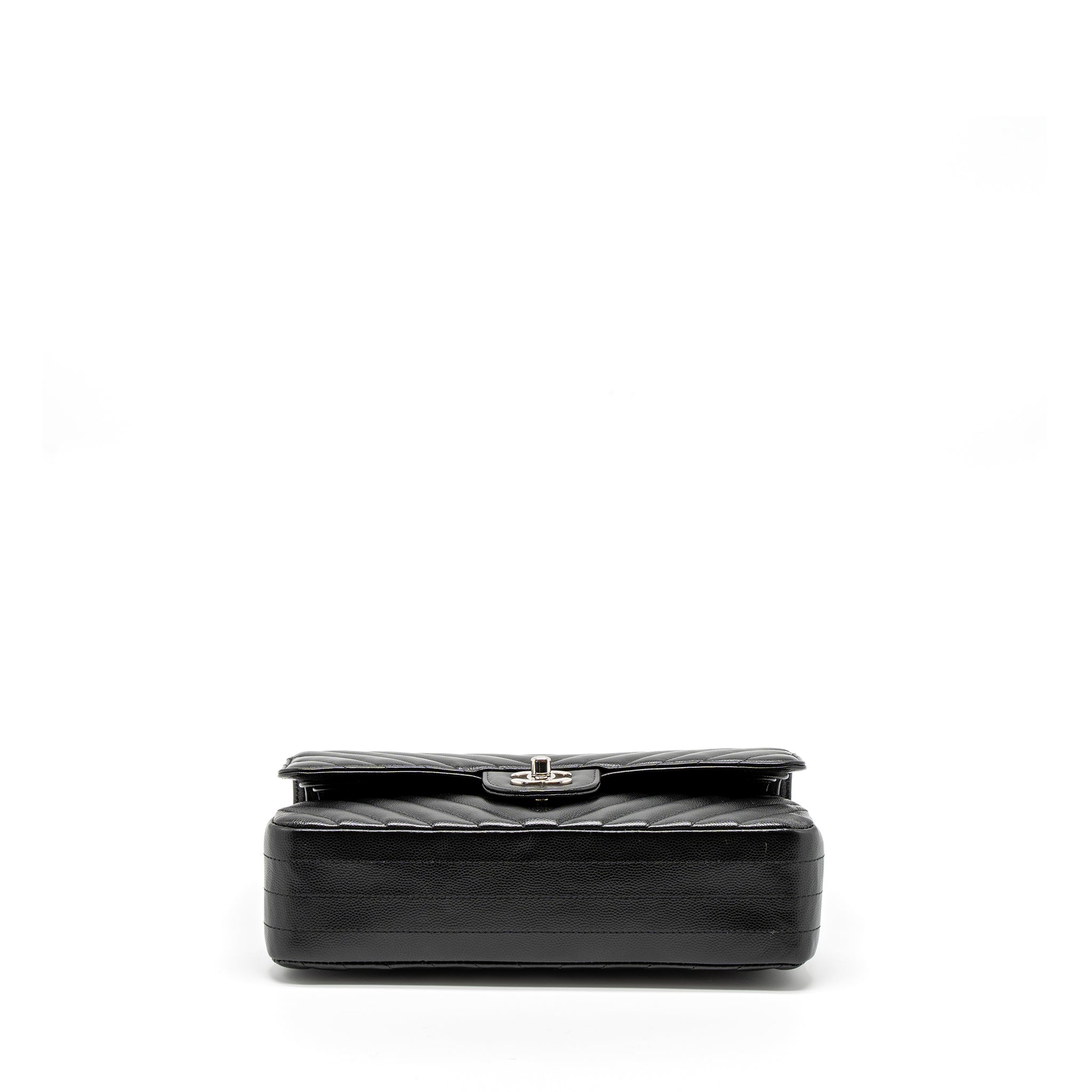 Chanel Medium Classic Double Flap Bag Chevron Caviar Black