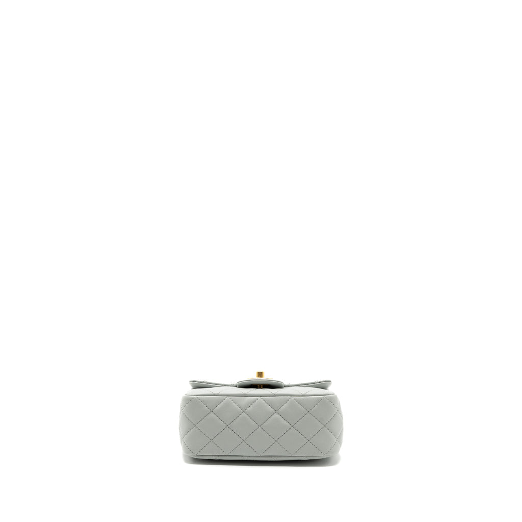 Chanel 23C pearl crush mini square flap bag lambskin grey  (microchip)
