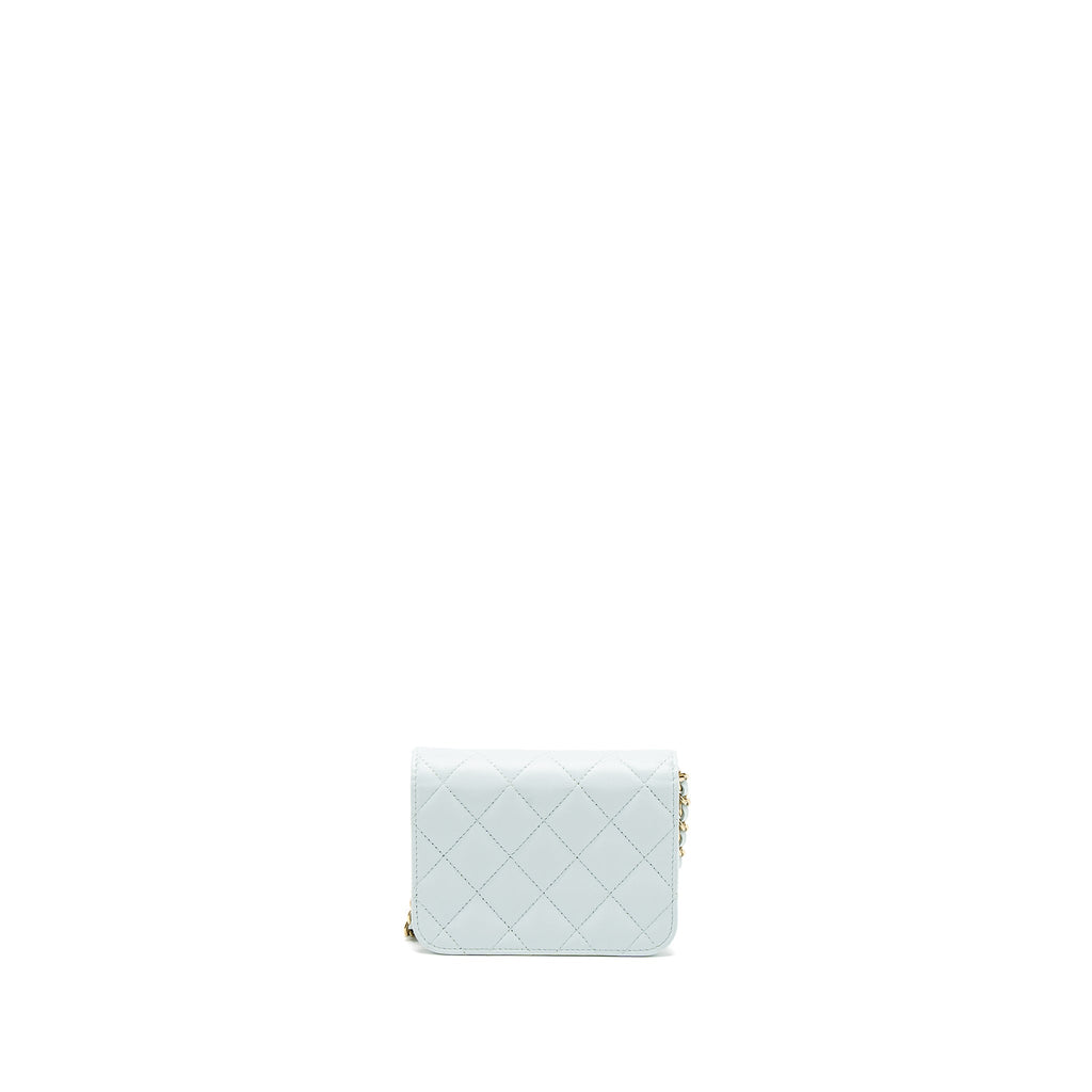 Chanel Mini Flap Bag Ribbon Chains Lambskin Light Blue L