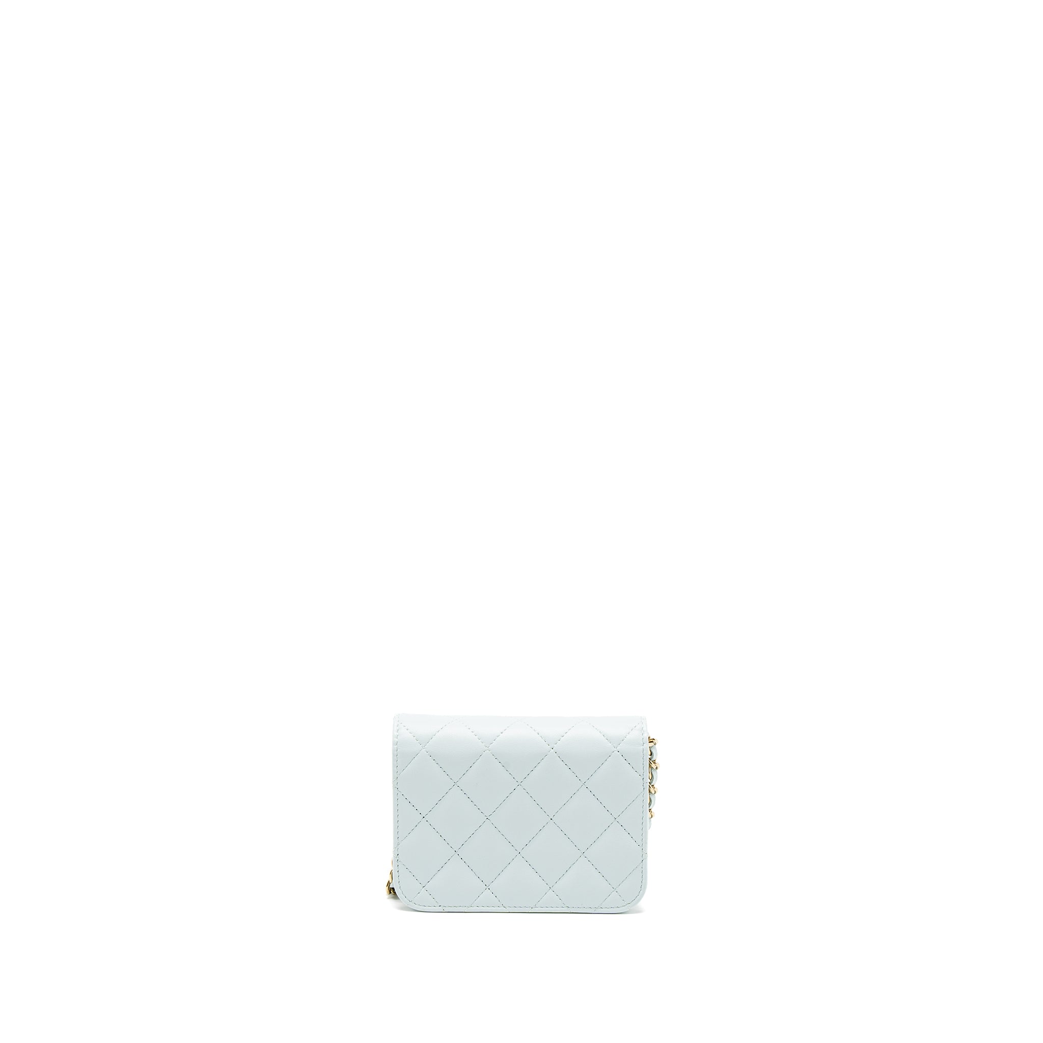 Chanel Mini Flap Bag Ribbon Chains Lambskin Light Blue L