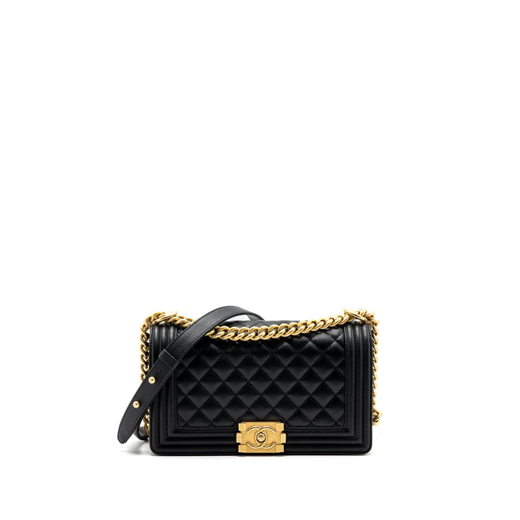 Chanel medium boy bag caviar black brushed  (microchip )