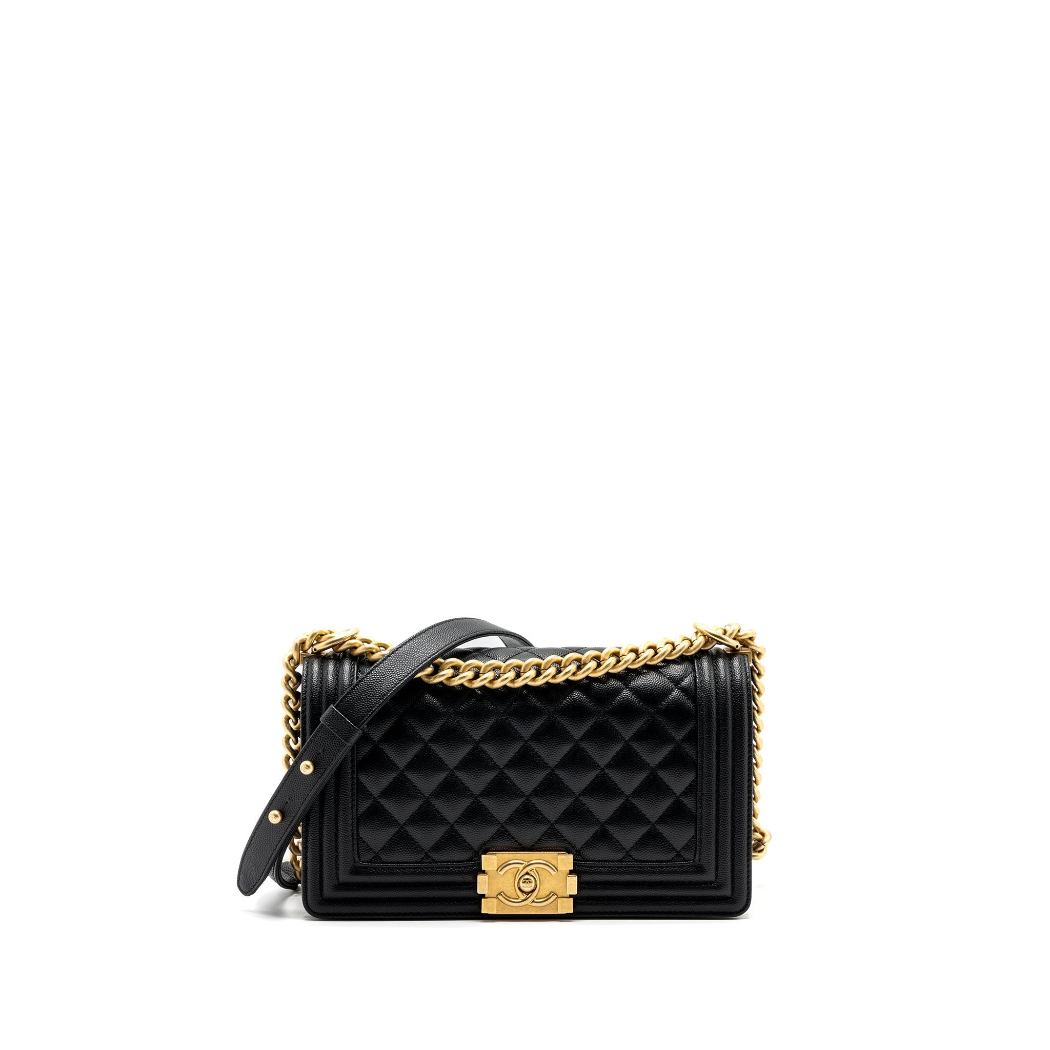Chanel medium boy bag caviar black brushed  (microchip )