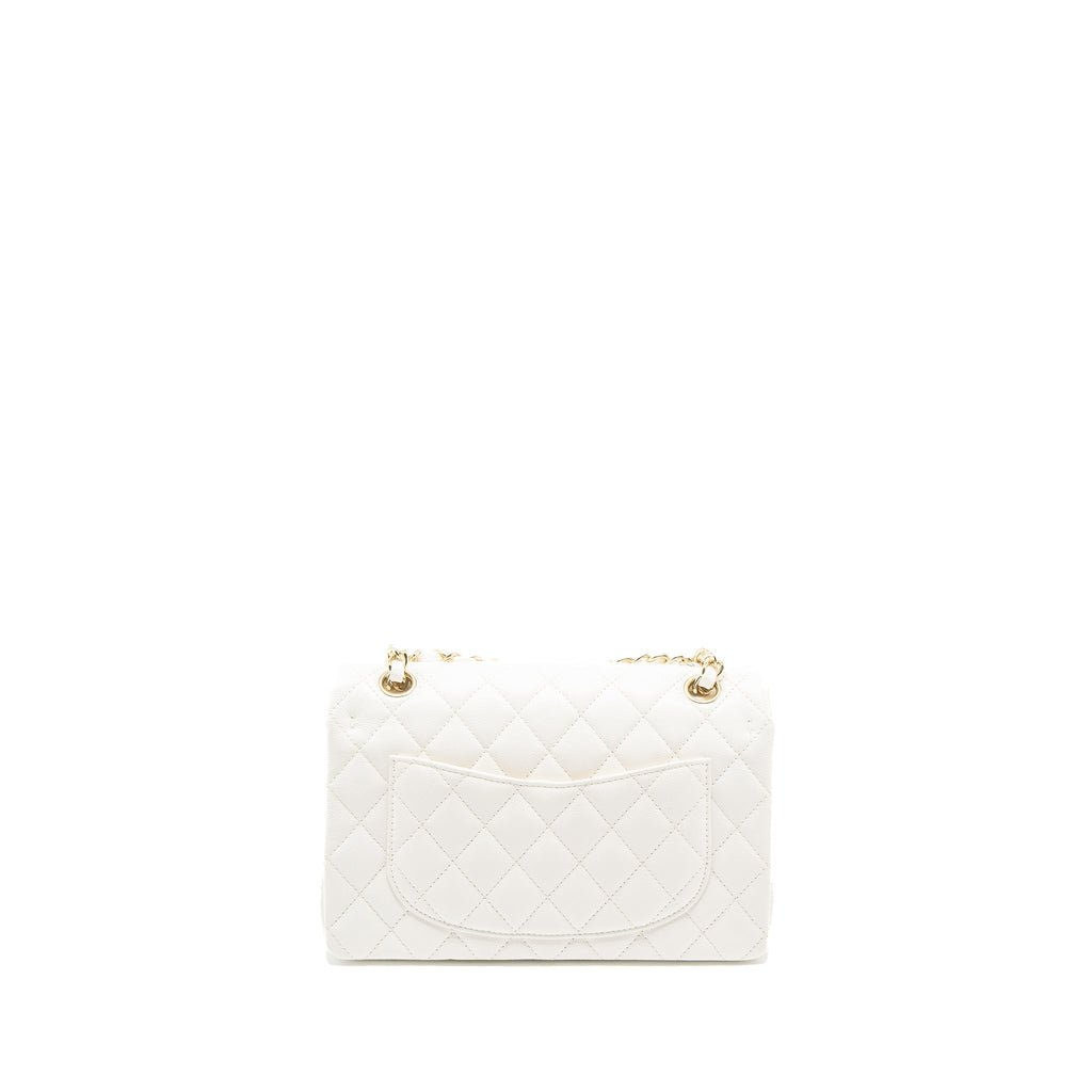 Chanel Small Classic Double Flap Bag Caviar White L (Microchip)