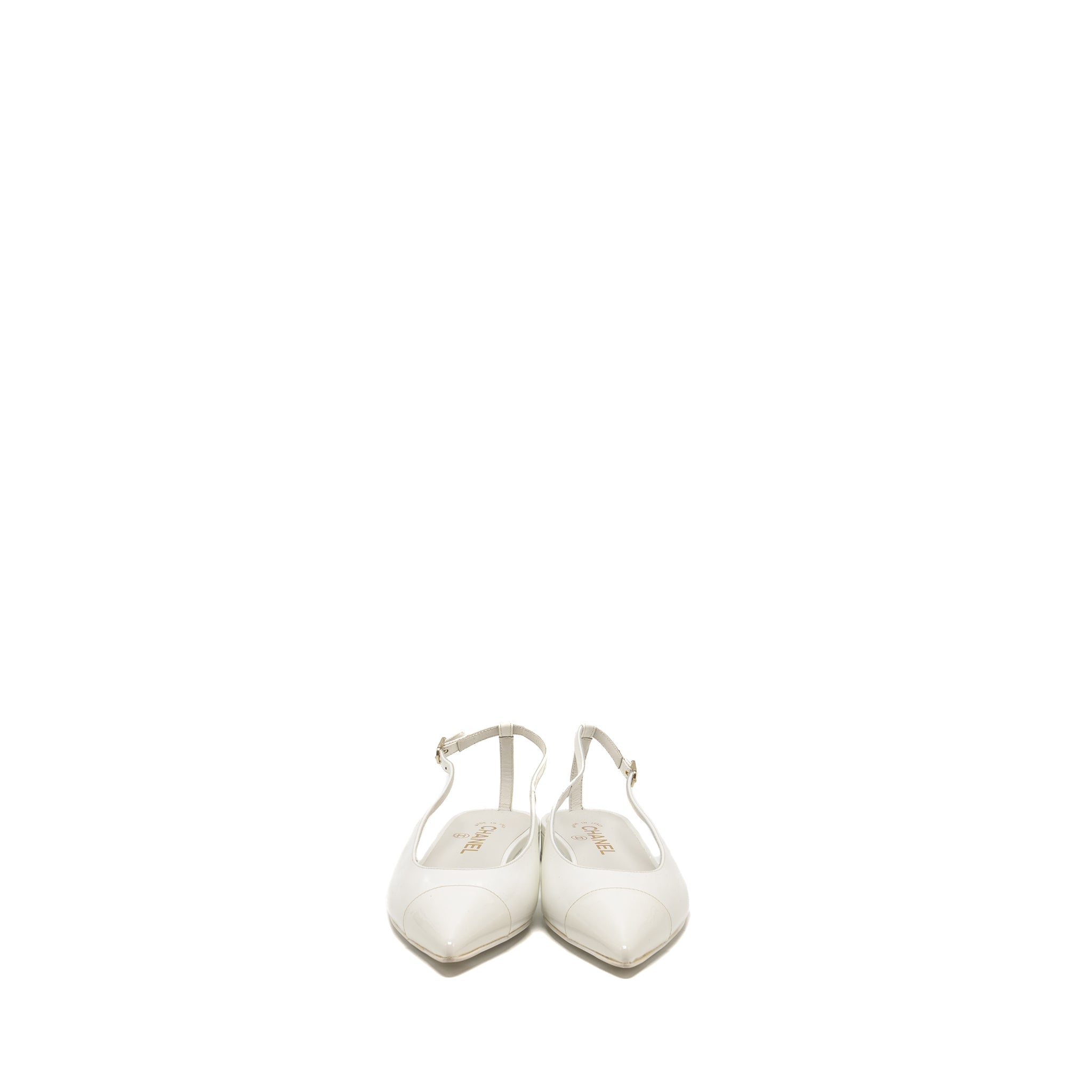 Chanel Size 39 23K Slingbacks Patent Calfskin White L