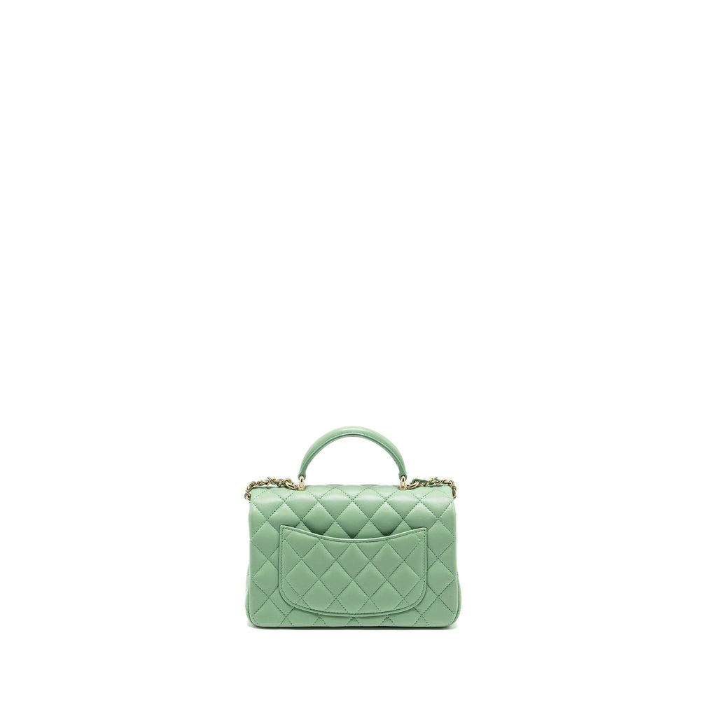 Chanel Top handle mini rectangular flap bag lambskin light green L (microchip)