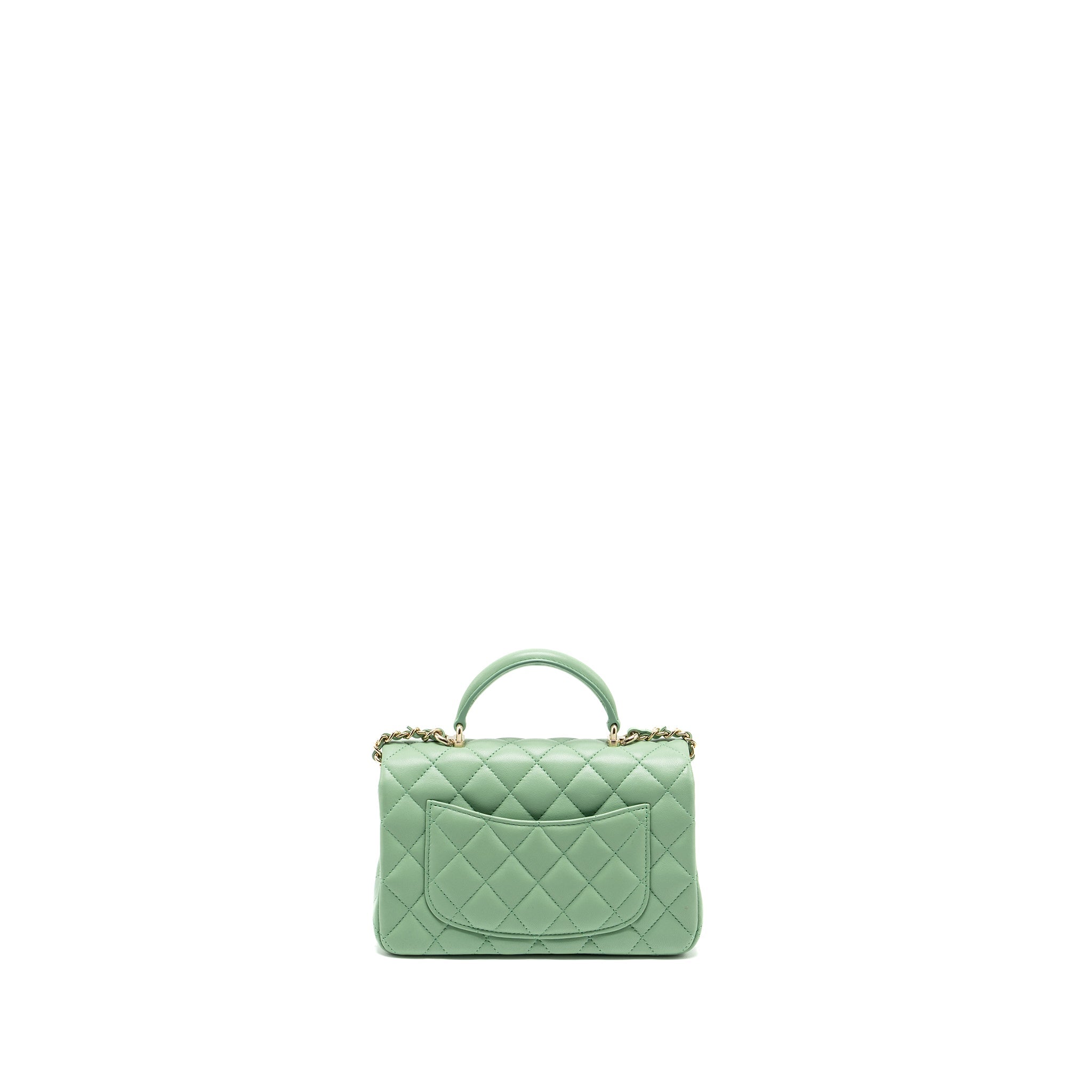 Chanel Top handle mini rectangular flap bag lambskin light green L (microchip)