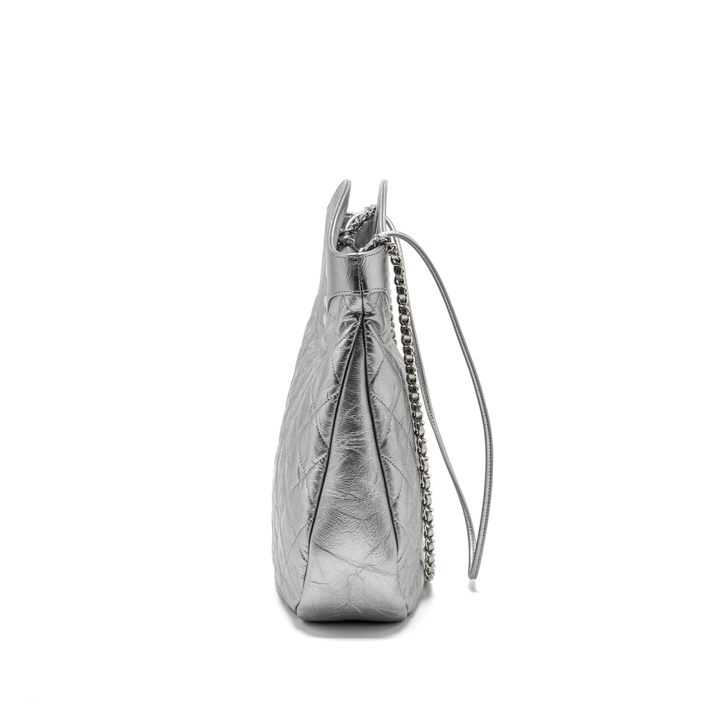 Chanel 31 BAG Quilted Crumpled Calfskin Metallic Silver