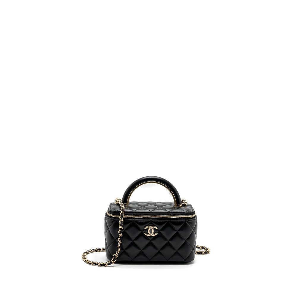 Chanel Top Handle Long Vanity Case Lambskin Black L (Microchip)
