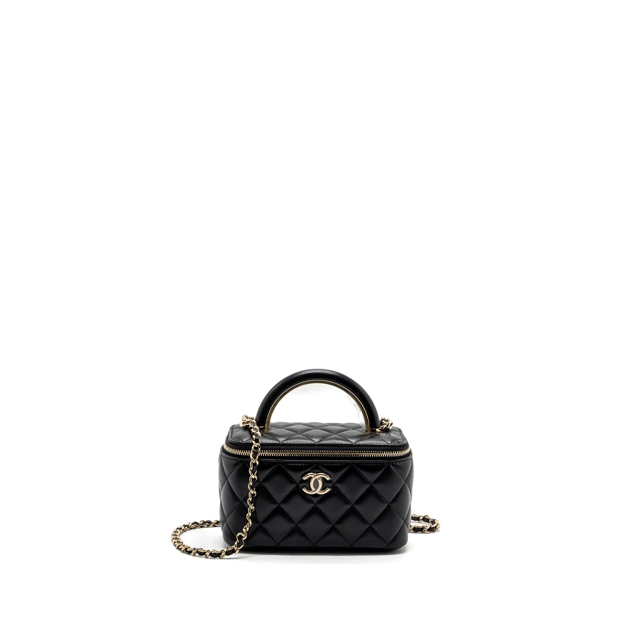 Chanel Top Handle Long Vanity Case Lambskin Black L (Microchip)