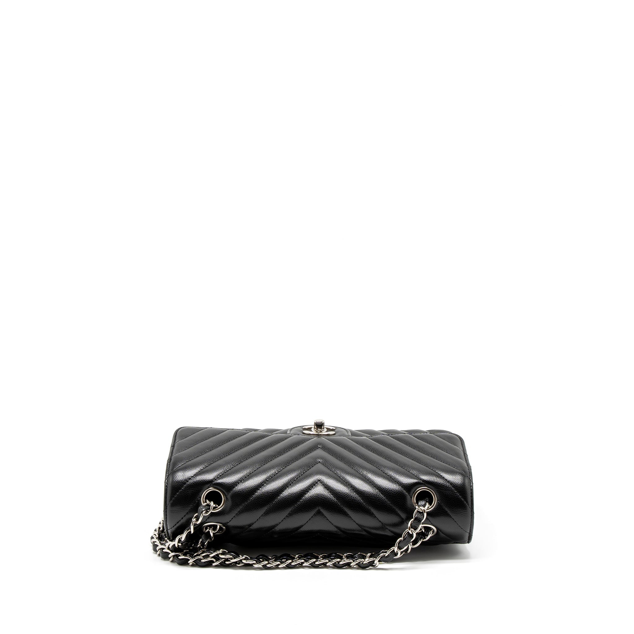 Chanel Medium Classic Double Flap Bag Chevron Caviar Black