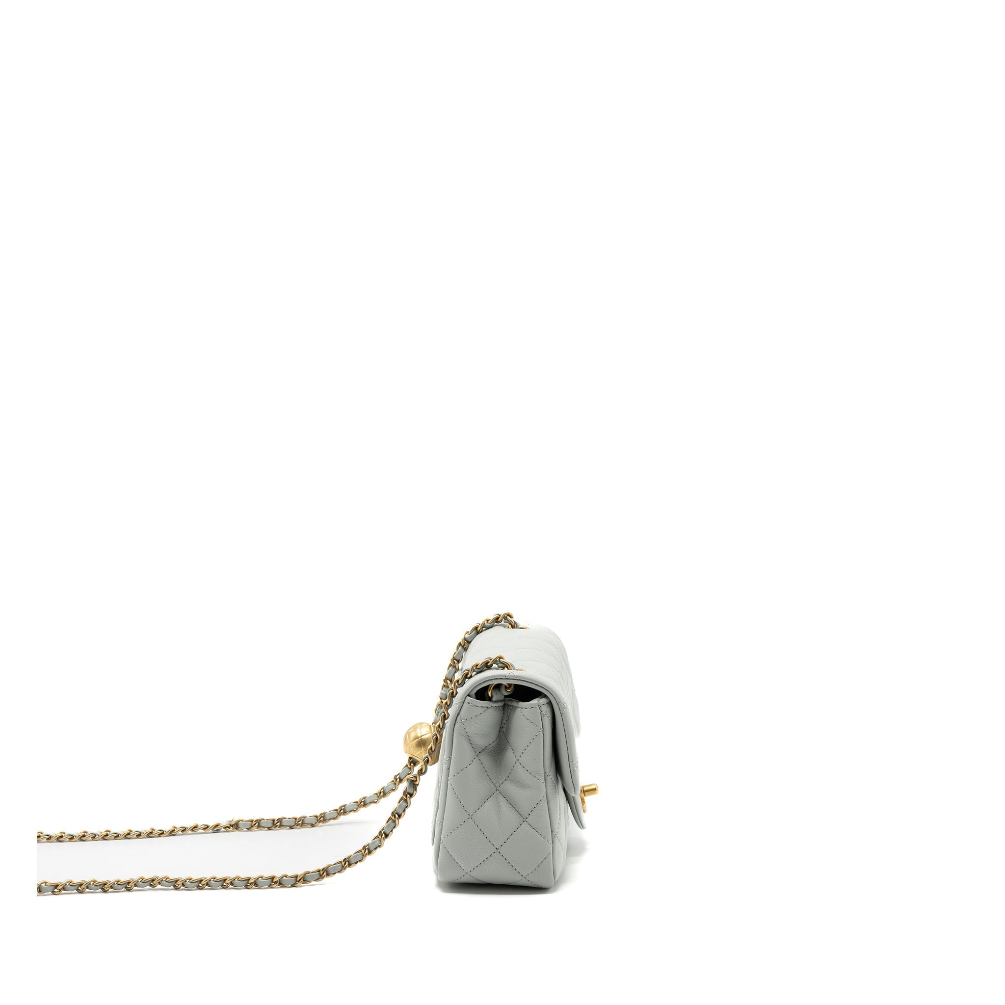 Chanel 23C pearl crush mini square flap bag lambskin grey  (microchip)