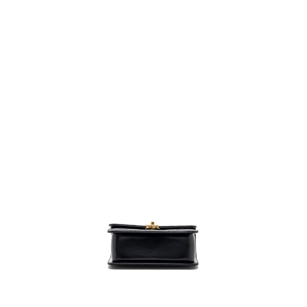 Chanel 24C gold crush mini flap bag calfskin black   (microchip)