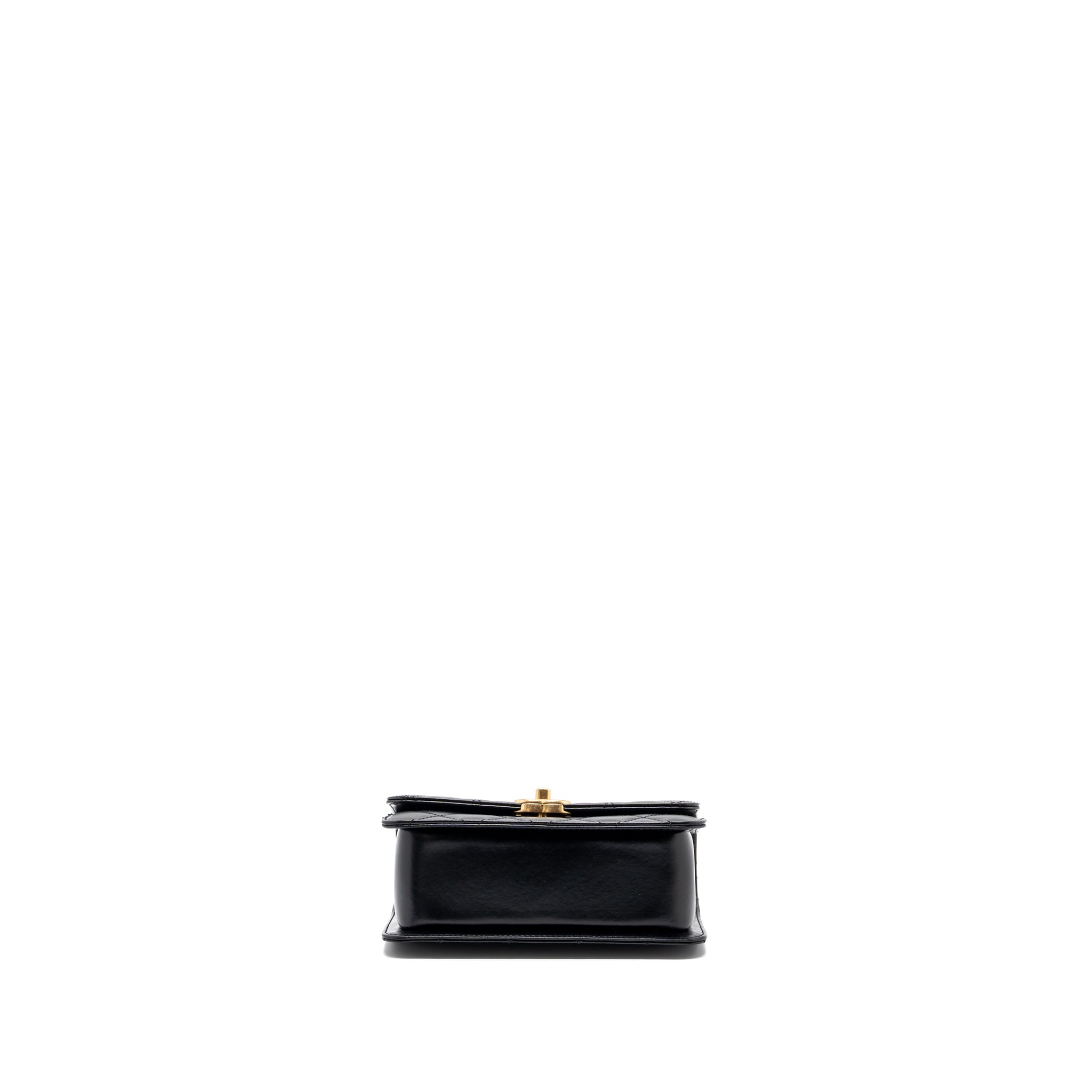 Chanel 24C gold crush mini flap bag calfskin black   (microchip)