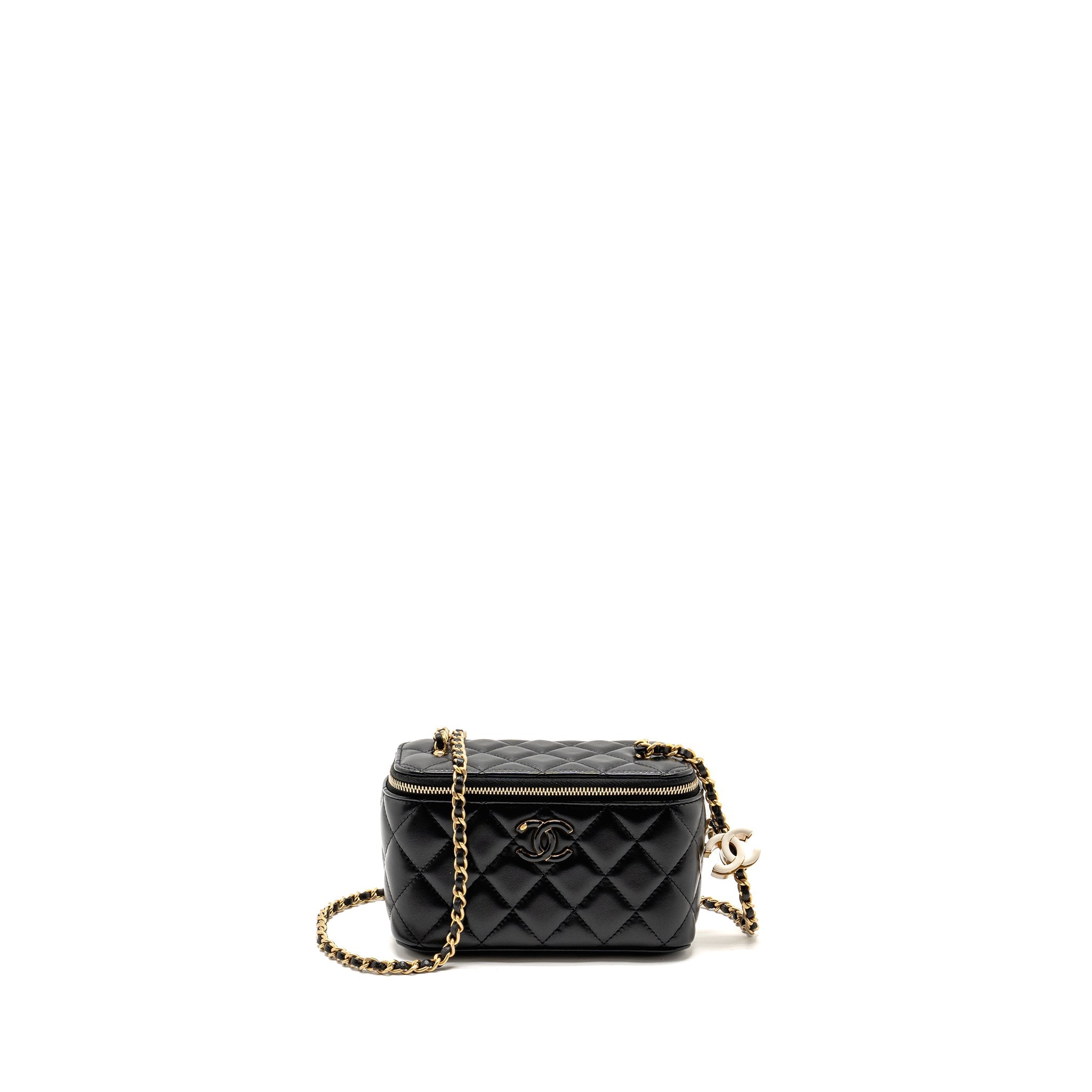 Chanel 24a Long Vanity Case With CC Logo Adjustable Chain Lambskin Black (microchip)