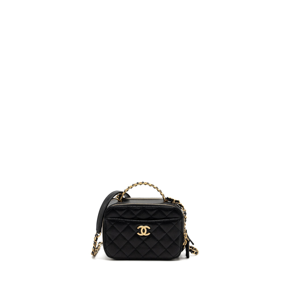 Chanel 22S Letter Top Handle Small Vanity Case Caviar Black Brushed  (Microchip)
