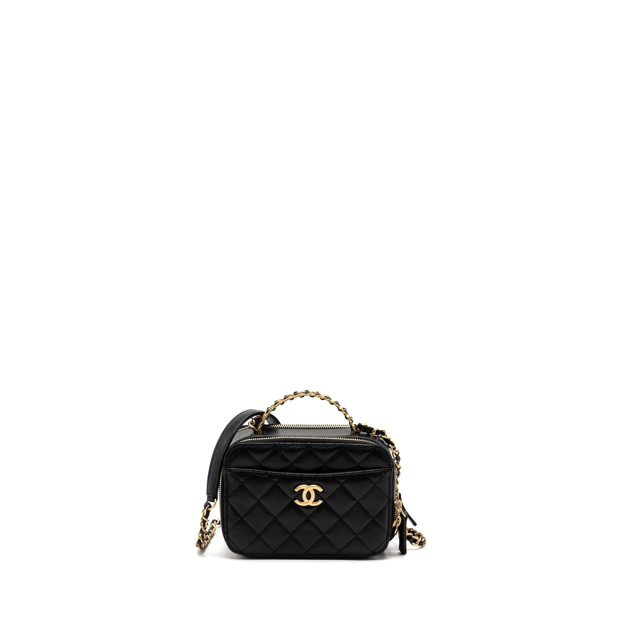Chanel 22S Letter Top Handle Small Vanity Case Caviar Black Brushed  (Microchip)
