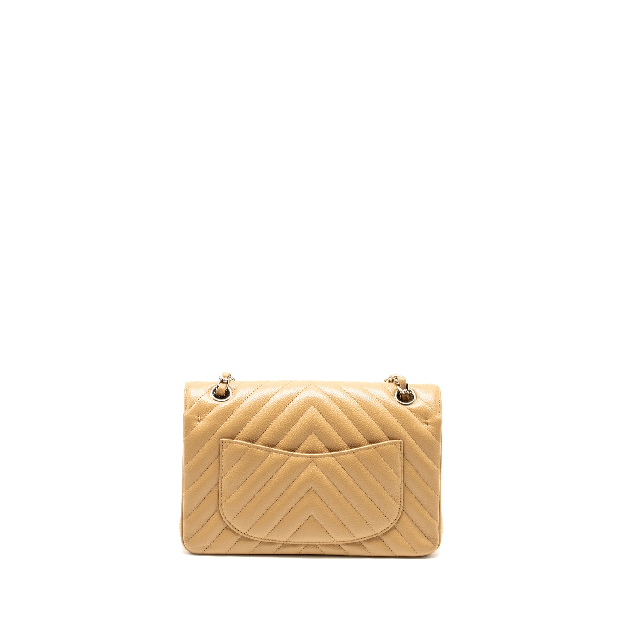 Chanel Small Classic Double Flap Bag Chevron Caviar Beige