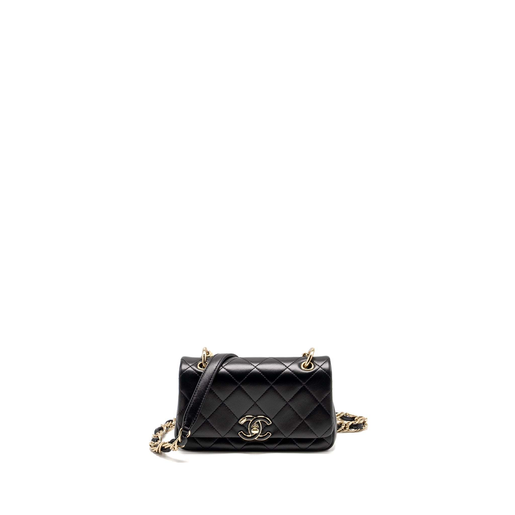 CHANEL Enamel CC Logo Quilted Rectangular Flap Bag Lambskin Black L