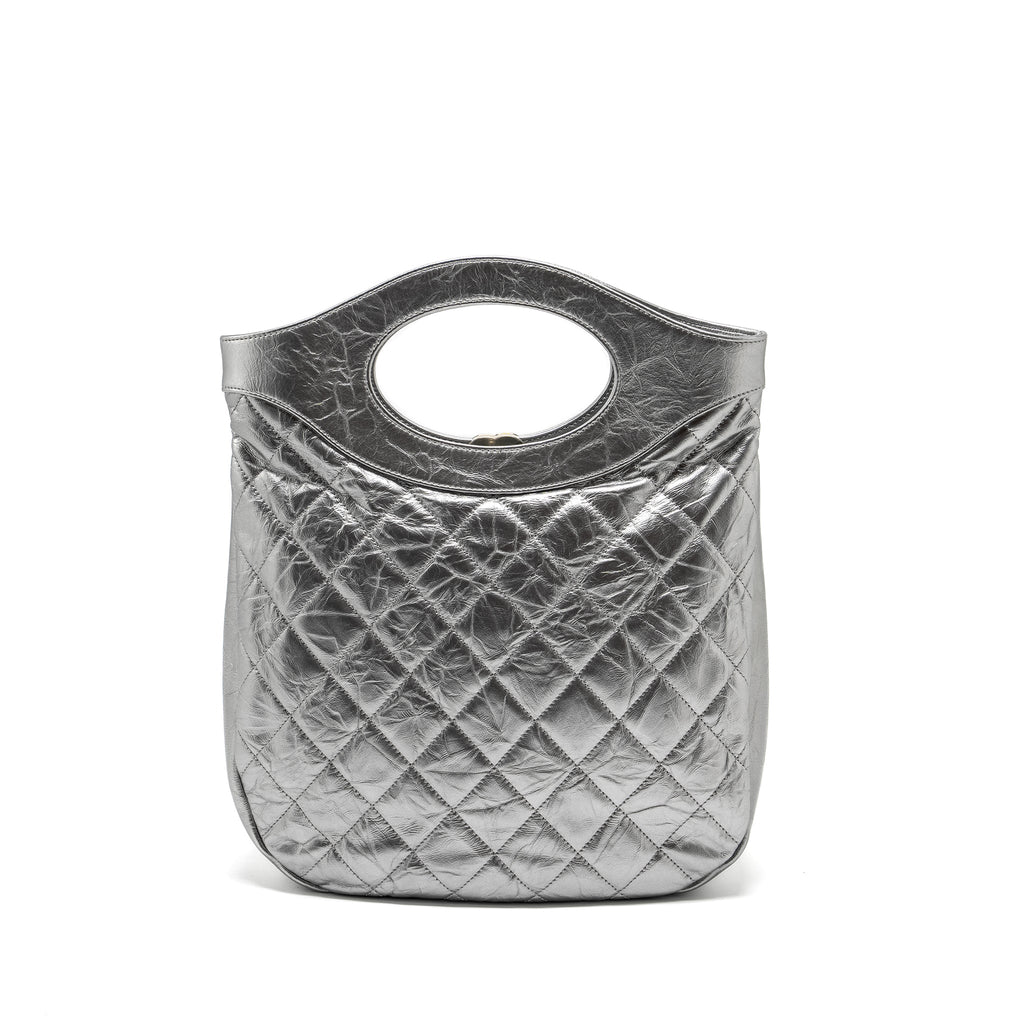 Chanel 31 BAG Quilted Crumpled Calfskin Metallic Silver