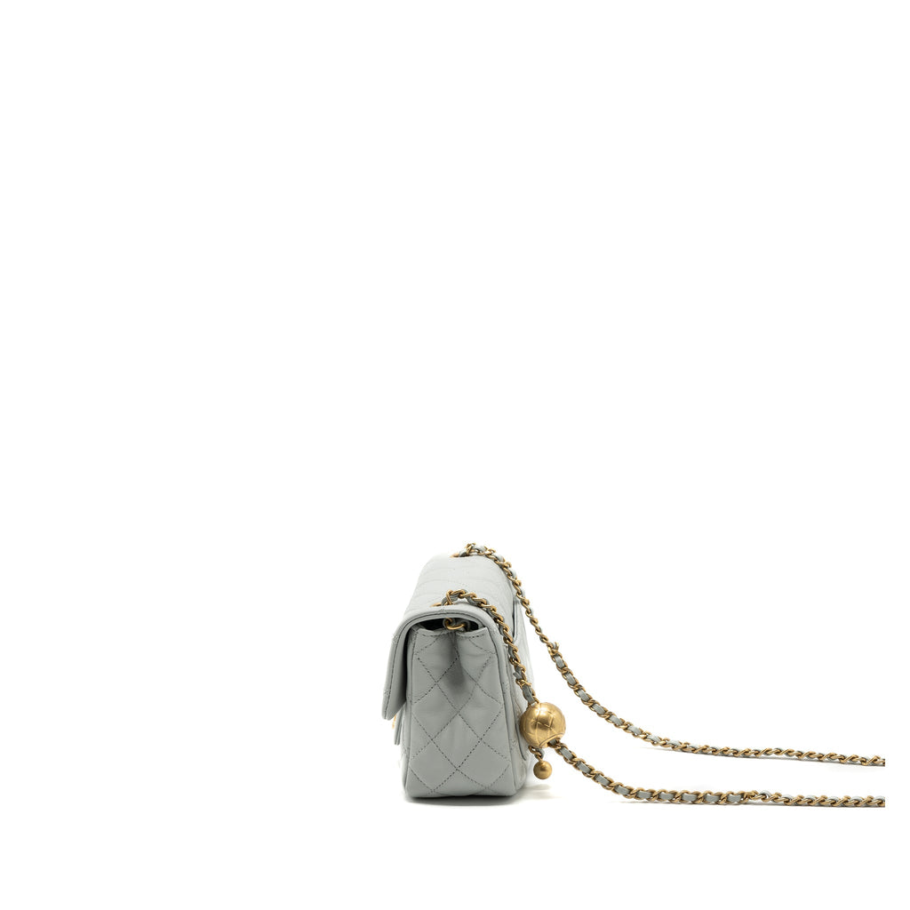 Chanel 23C pearl crush mini square flap bag lambskin grey  (microchip)