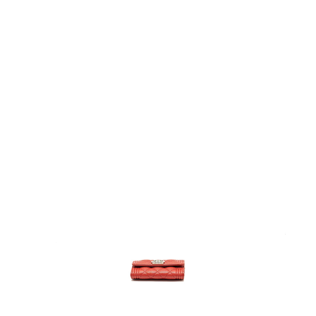 CHANEL Boy Flap Card Holder Caviar Red