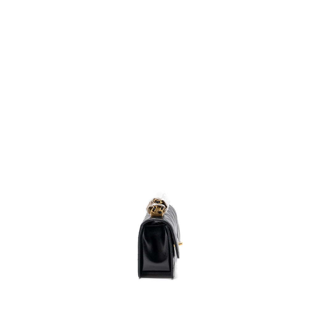 Chanel 24C gold crush mini flap bag calfskin black   (microchip)