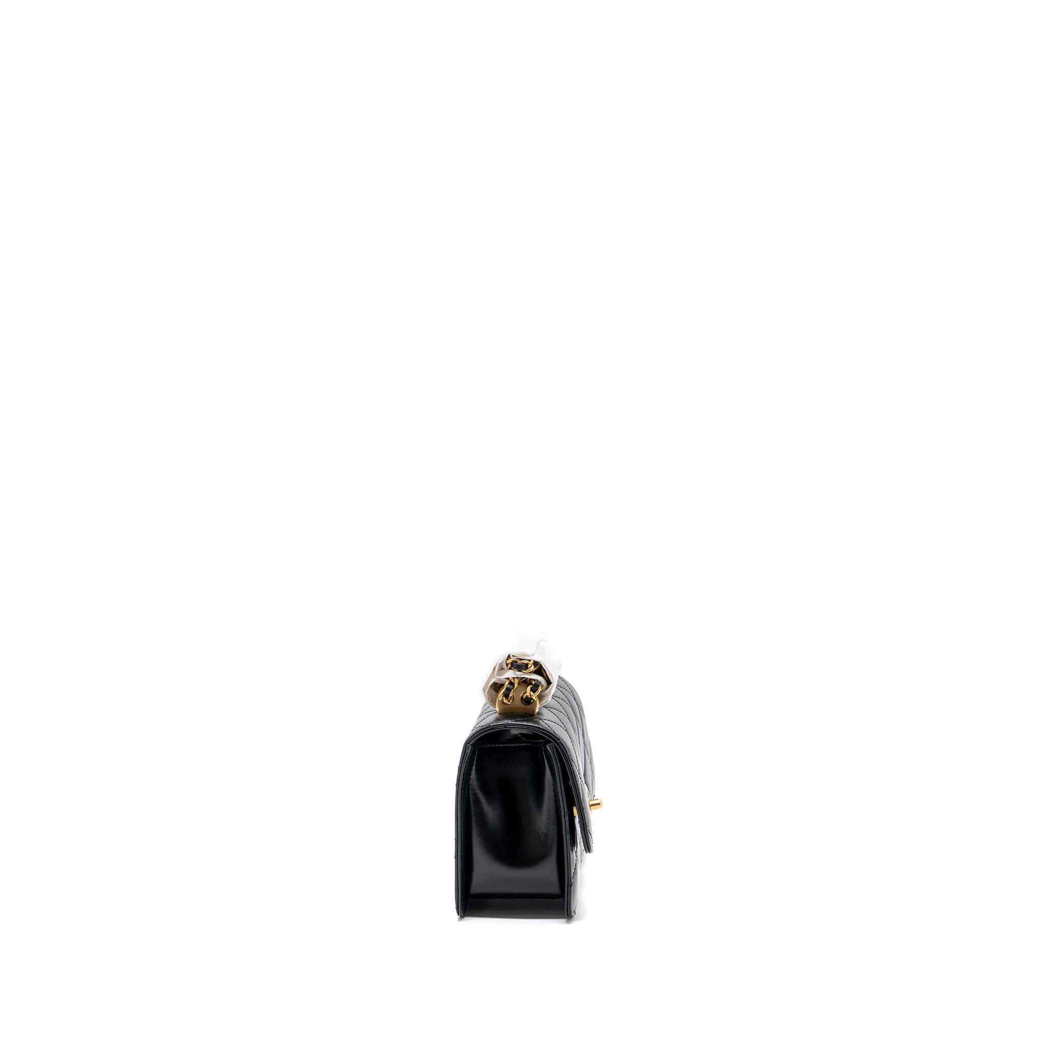 Chanel 24C gold crush mini flap bag calfskin black   (microchip)